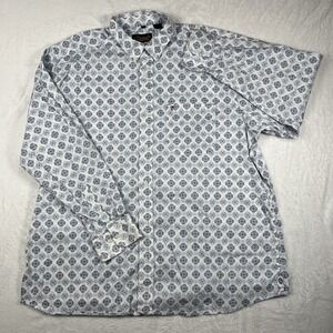 Rafter C Western Shirt Mens XXL White Blue Geometric Button Down Pocket Cowboy